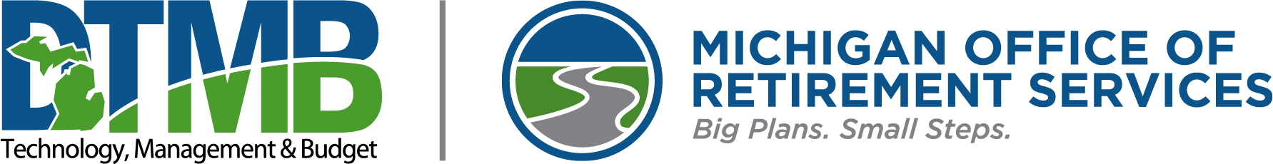 Blue & green dual logo for both Dept of Technology, Management, & Budget and Office of Retirement Services